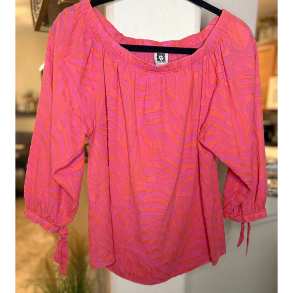 Anne Klein Off the Shoulder Zebra Print Pink / Orange Top Size S 2-8 - Picture 2 of 5